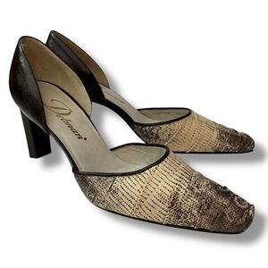 Delman Slip On D’orsay Snakeskin Print Embossed Leather Pointed Toe Pump